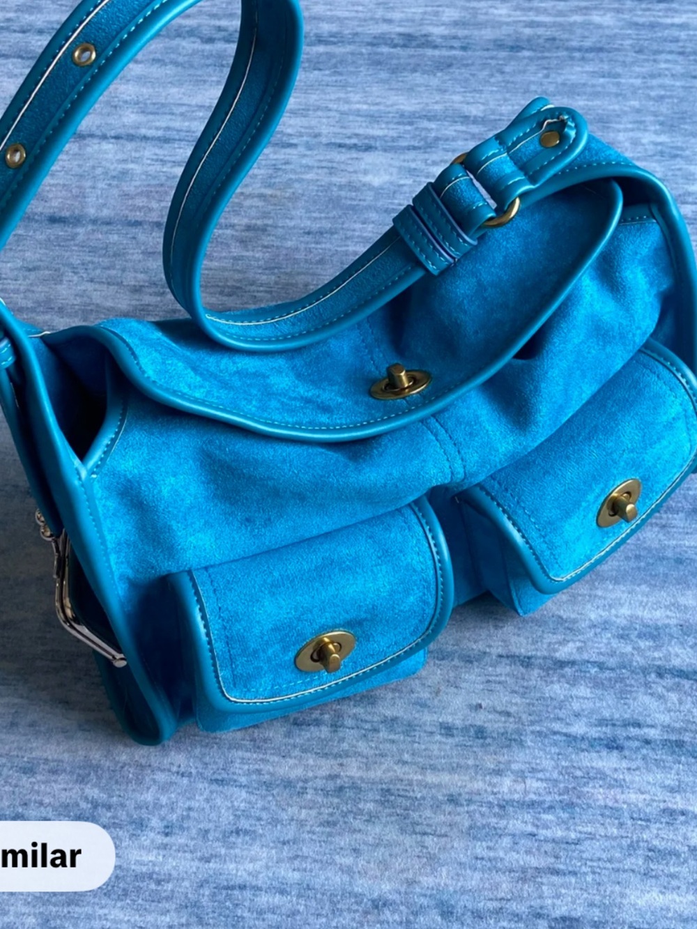 Vintage Y2K hobo style Blue suede bag - Picture 7 of 8